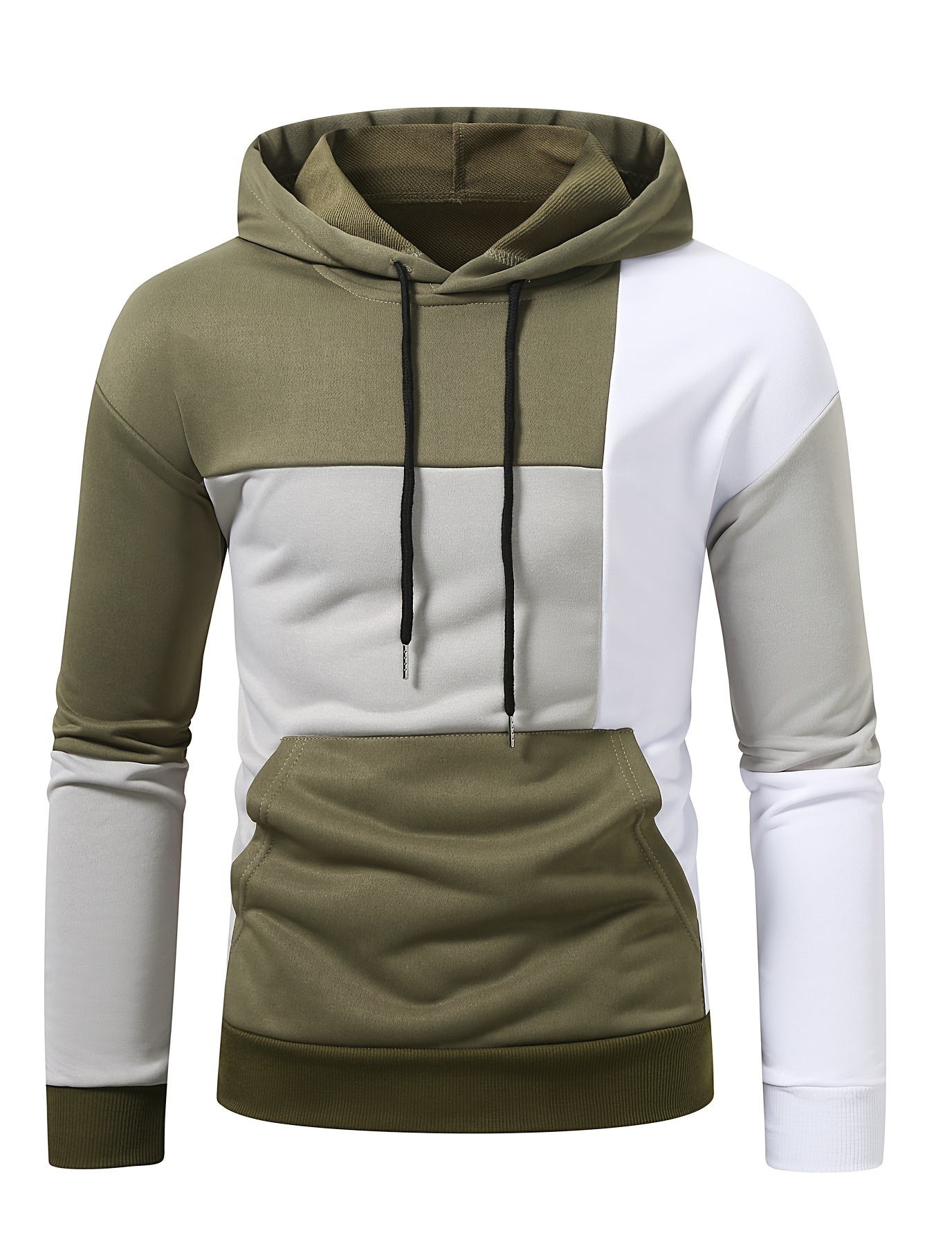 Spring Autumn Men Plush Fleece Hoodie Sweatshirts Casual Long Sleeve Zipper  Hooded Pullover Tops Slim Solid with Kangaroo Pocket
