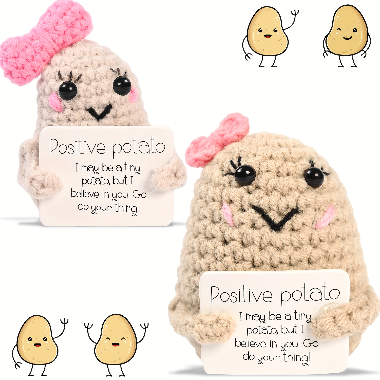 Mini Positive Potato, Cute Wool Knitting Doll With Positive Card, Funny  Knitted Potato Doll Xmas New Year Gift Decoration - Temu Germany