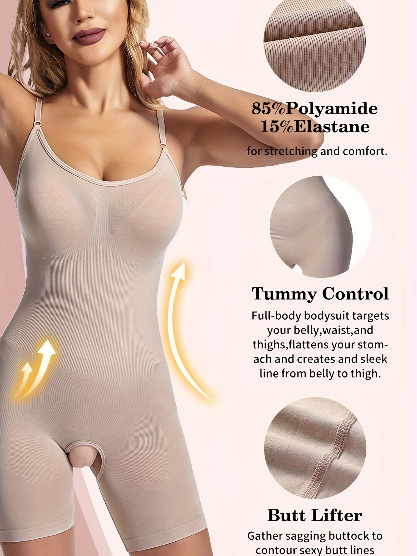 Solid Ribbed Shaping Romper Tummy Control Butt Lifting - Temu Canada