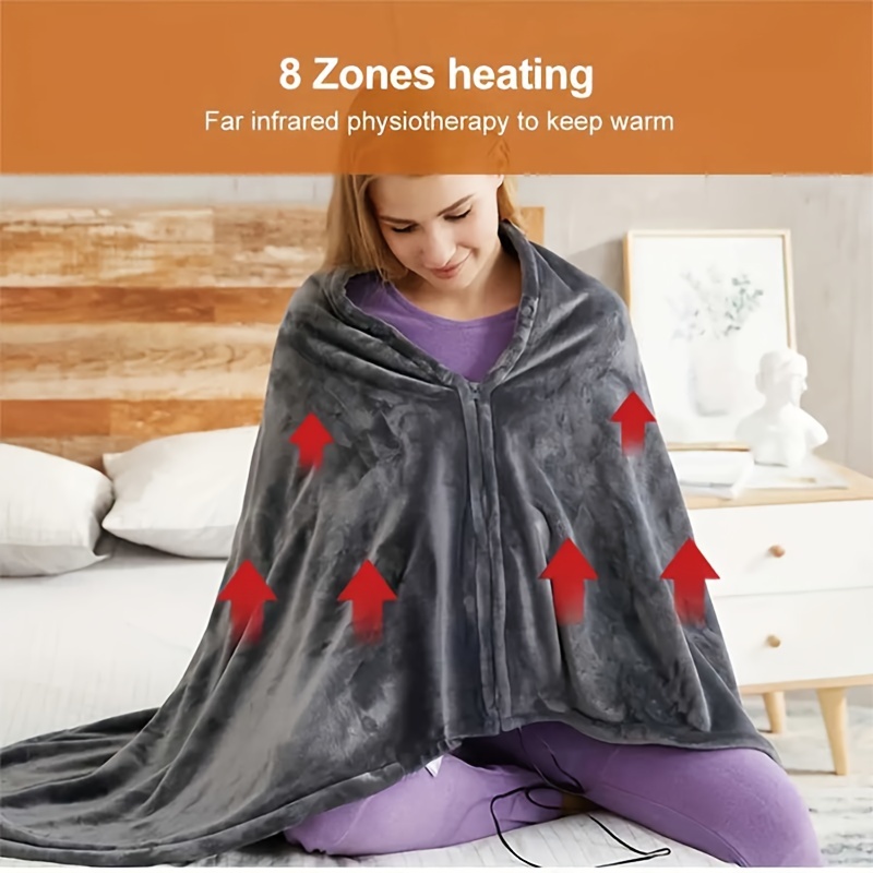 Electric Heating Blanket for Cold Protection,Hooded Blanket Poncho, Wearable Blanket Wrap with Hand Pockets