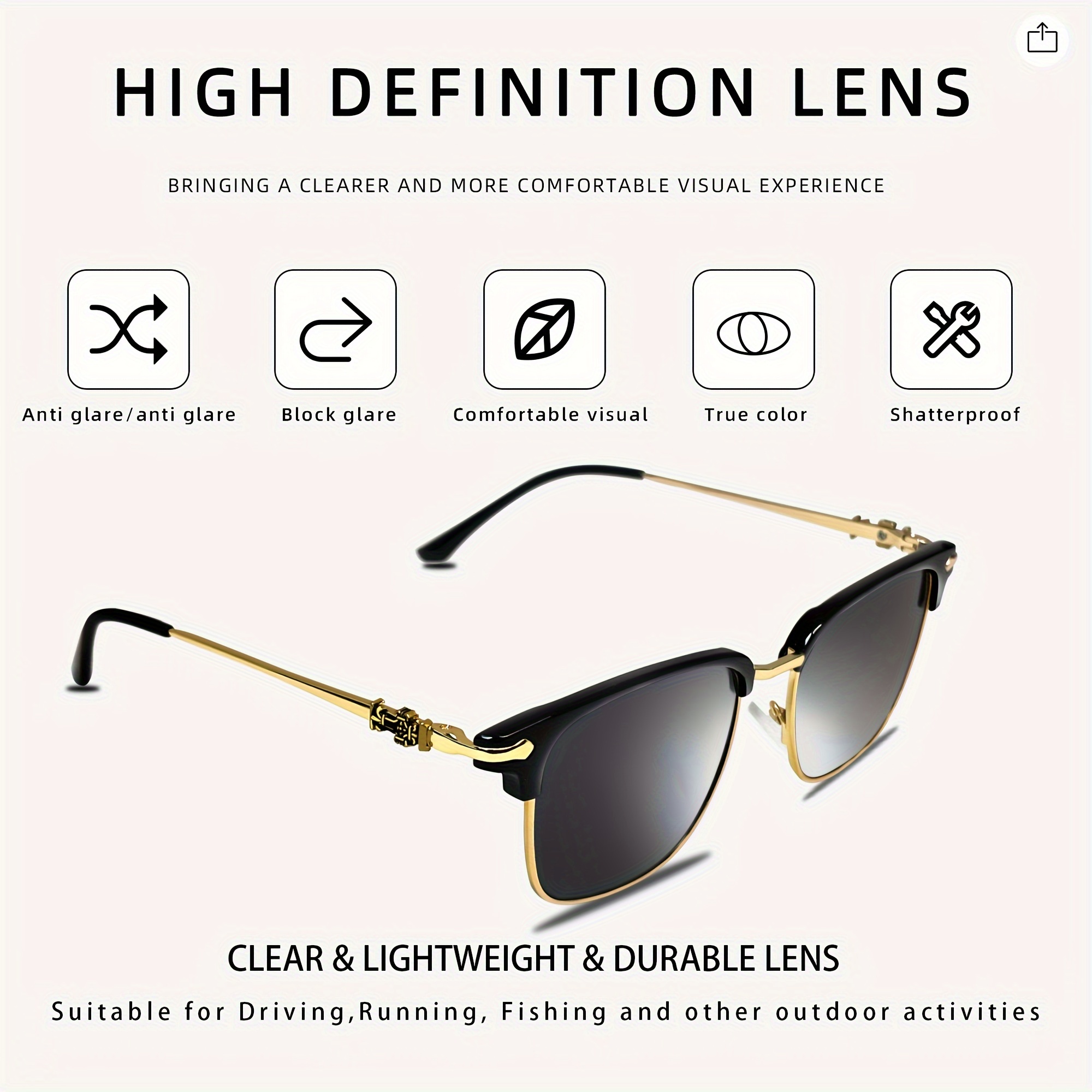 Retro Classic Eyebrow Design Metal Frame Sunglasses Uv400 For Men