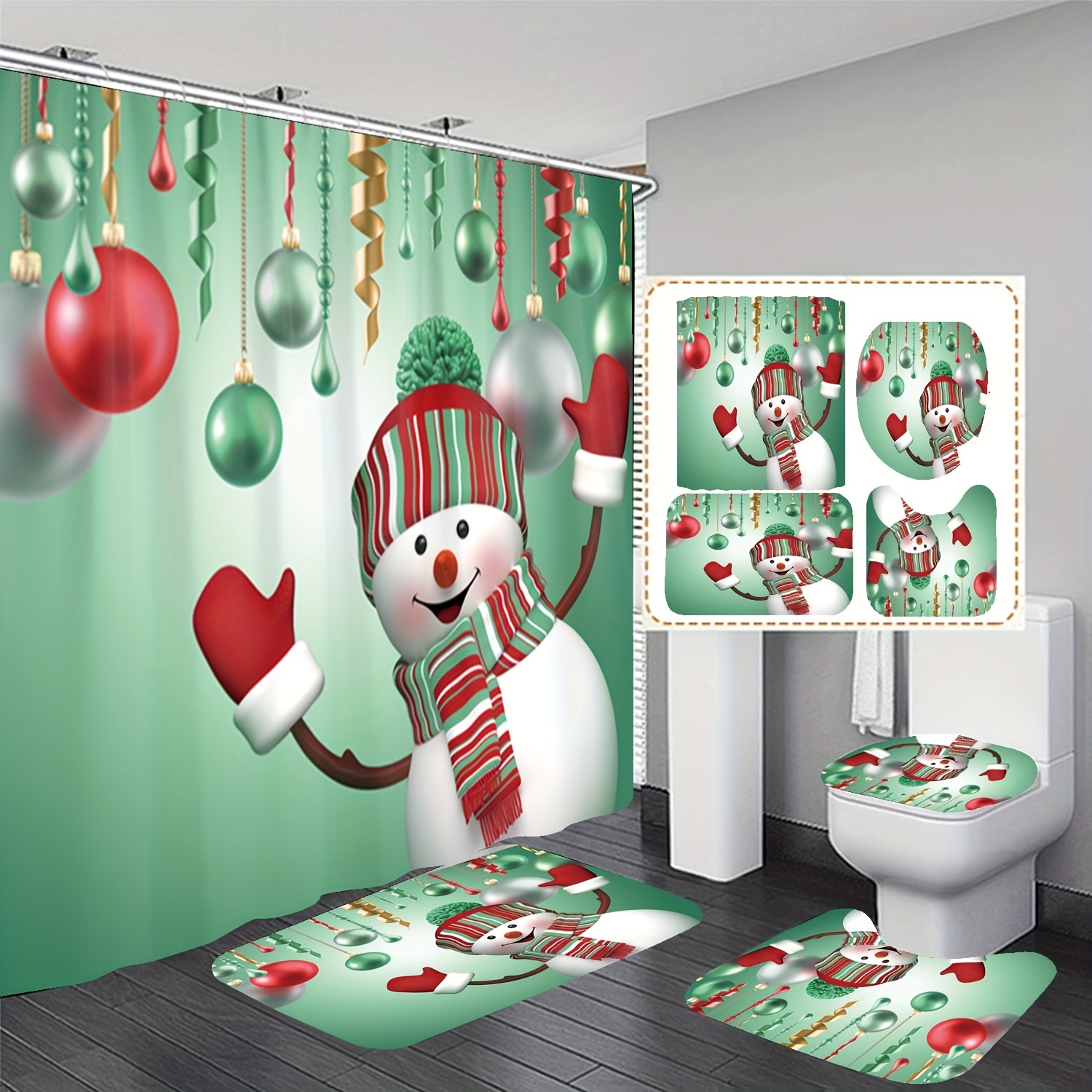 Juego 4 Cortinas Ducha Navideñas Divertida Cortina Baño - Temu Chile