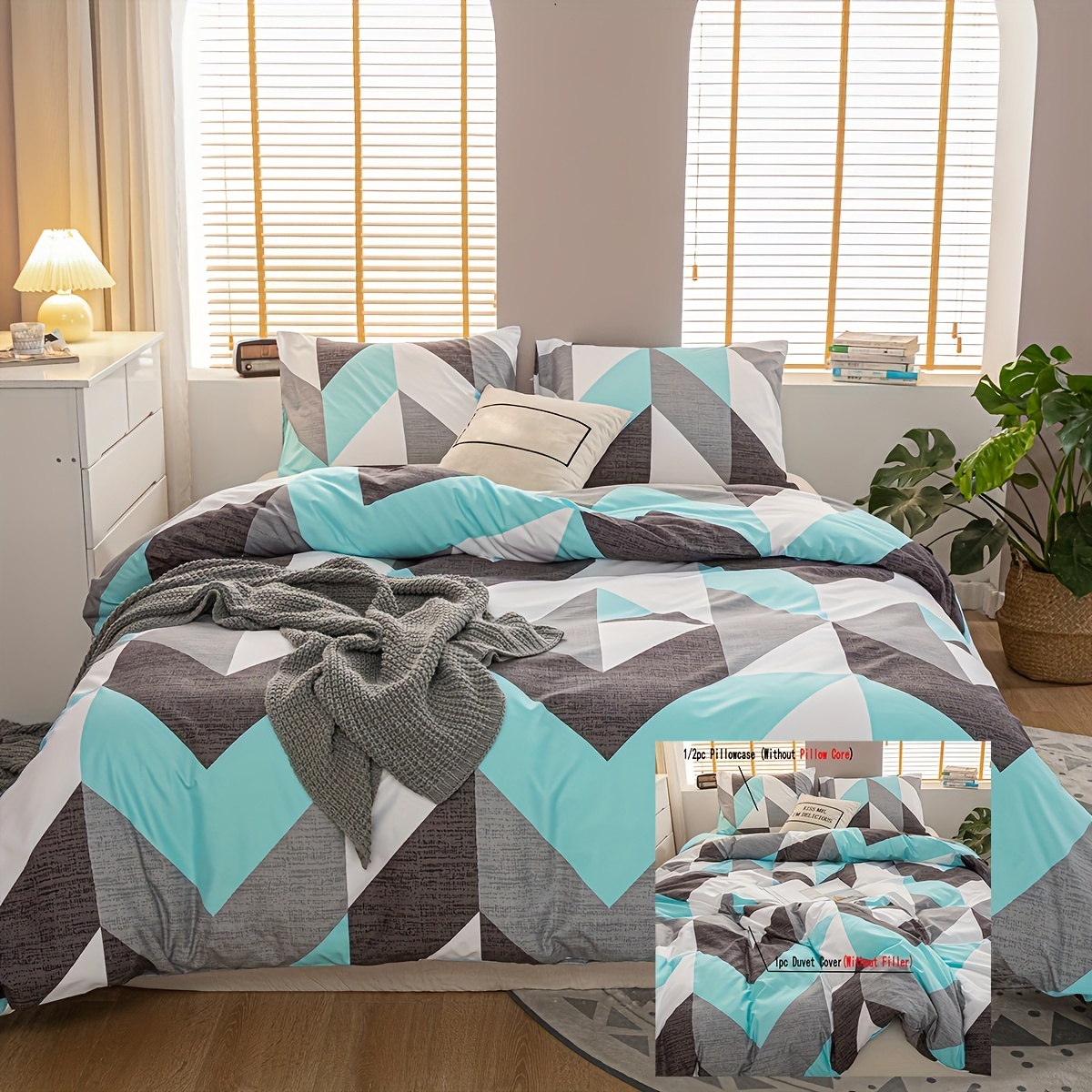 3pcs Geometric Pattern Duvet Cover Set - Stylish Bedding For Bedroom And Guest Room - Includes 1 Duvet Cover And 2 Pillowcases (Core Not Included)