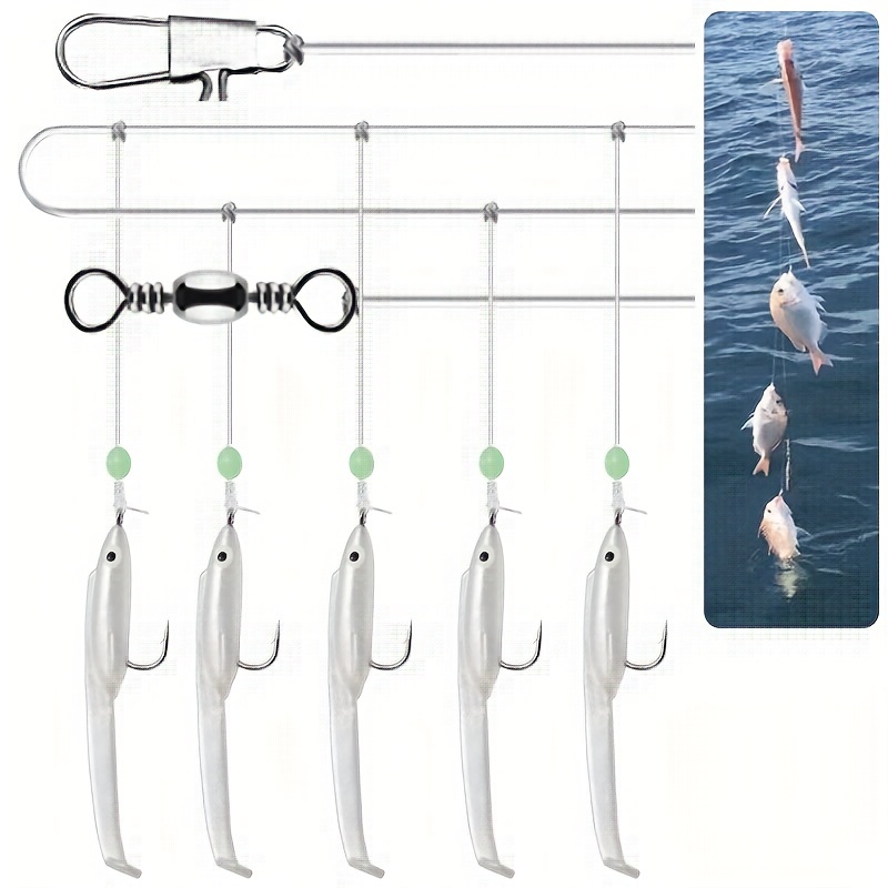 1Set Luminous String Hook 6 Pcs Fishing Hook Fish Hooks With Mackerel  Feathers Bass Cod Fishing