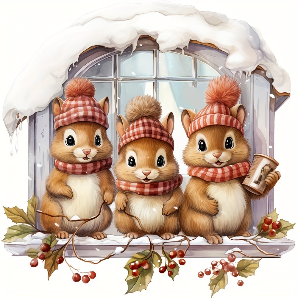 

1pc 5d Diamond Painting Set Creative Animal 3 Squirrels Beginner Pattern Diy Diamond Painting Without Frame Home Decoration Gift 30*30cm/ 11.81in*11.81in