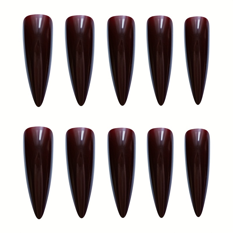 24pcs Glossy Coffee Stiletto Press On Nails Long Full Cover Almond False Nails
