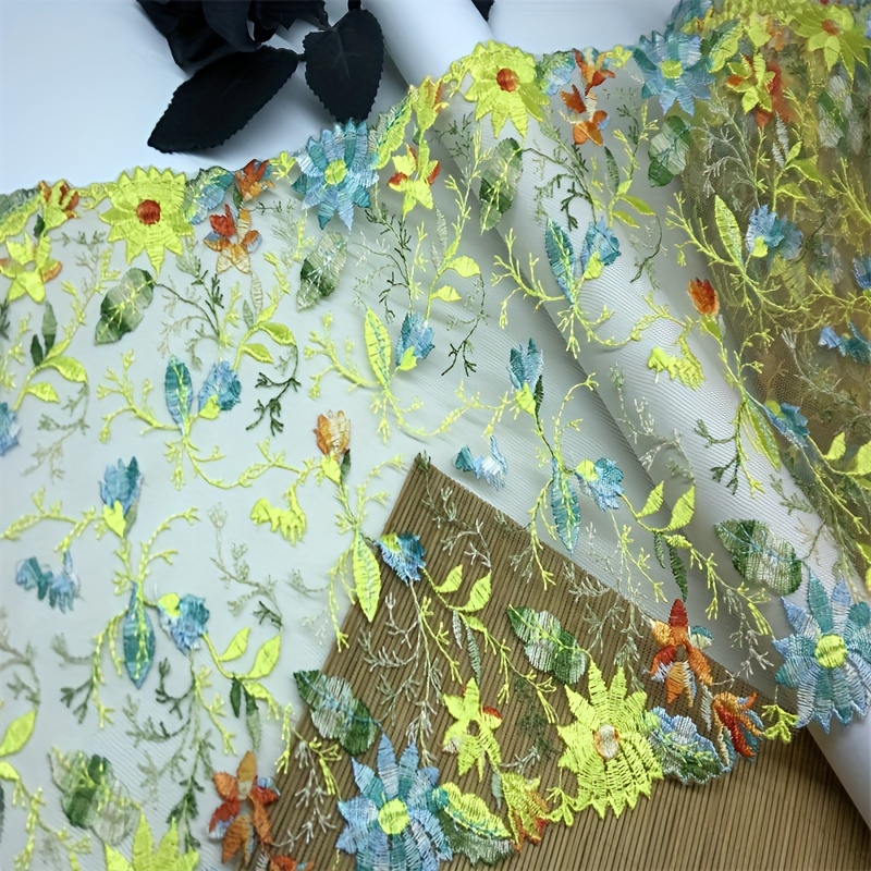 1 Yard Multicolor Floral Embroidered Tulle Lace Trim Diy - Temu