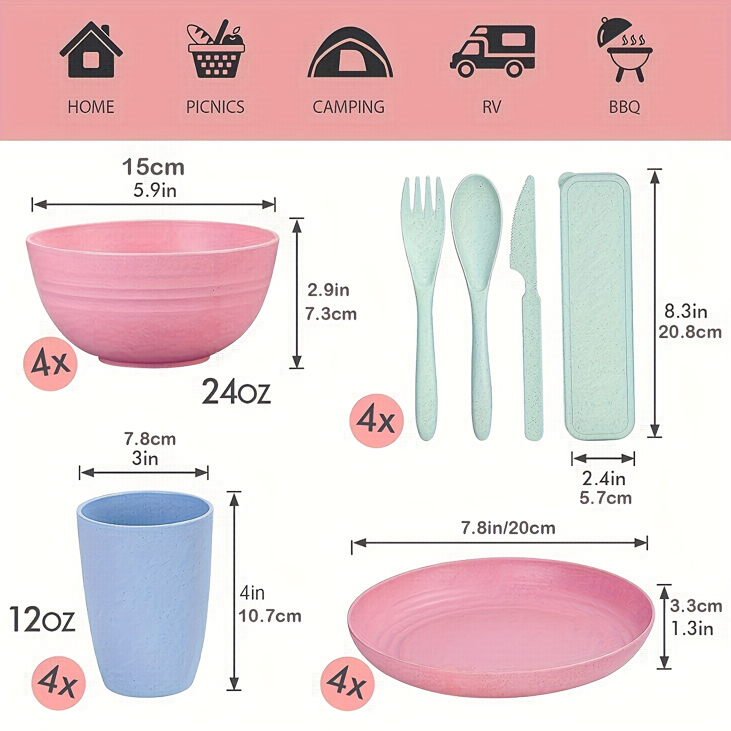 Wheat Straw Dinnerware Sets, Plastic Plates And Bowls Sets College Dorm Room  Essentials Dishes Set With Cutlery Set Microwave Safe - Temu