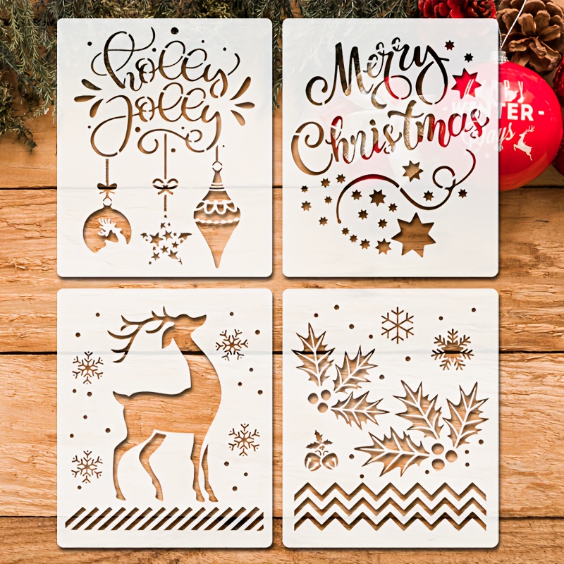  16PCS Christmas Stencils for Painting on Wood Wall, Christmas  Theme Pattern Templates for DIY Home Winter Christmas Decorations, Paint  Wood Signs, Reusable Plastic Stencil