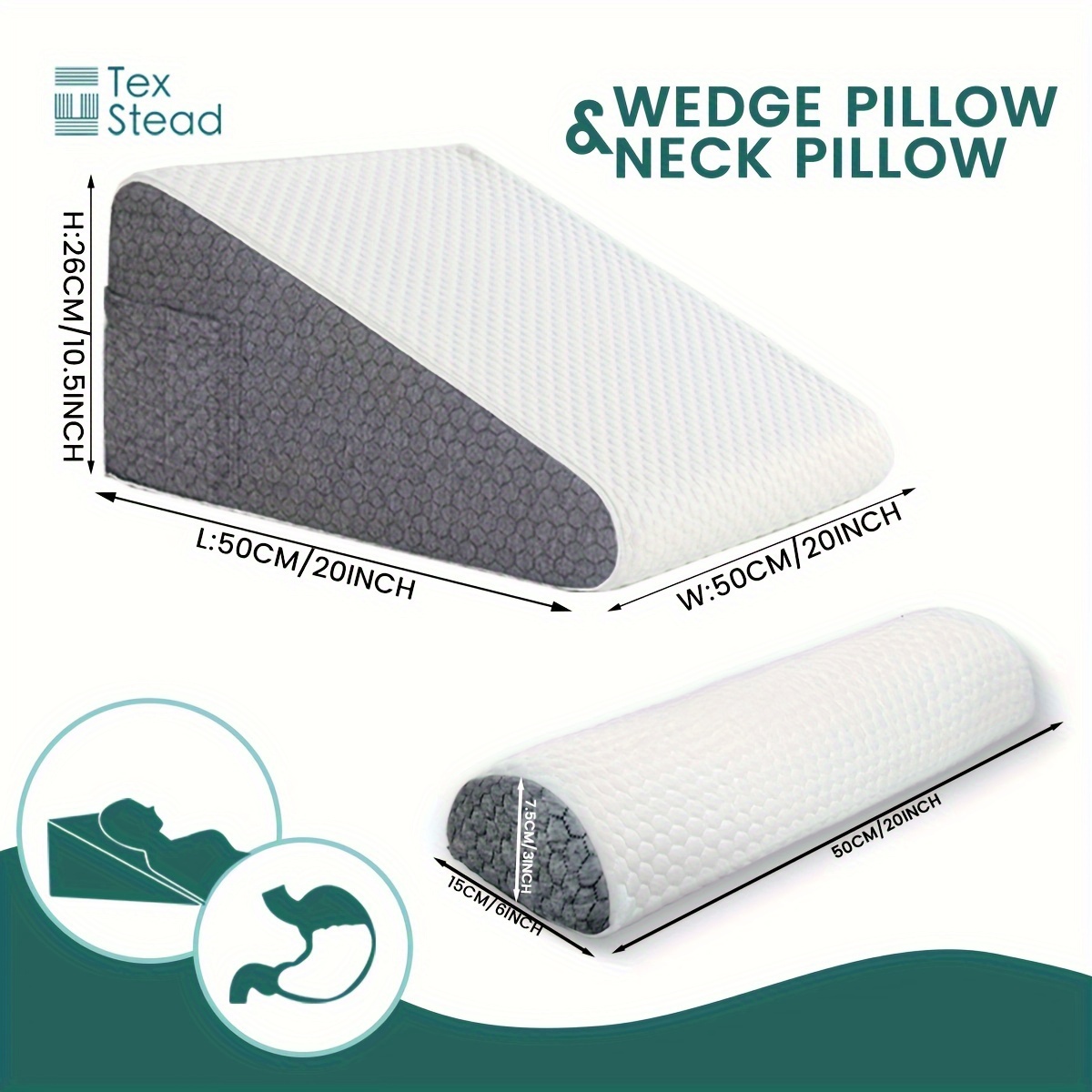 1 2 pcs memory foam bed wedge pillow neck pillow for back leg and knee triangle pillow with removable cover