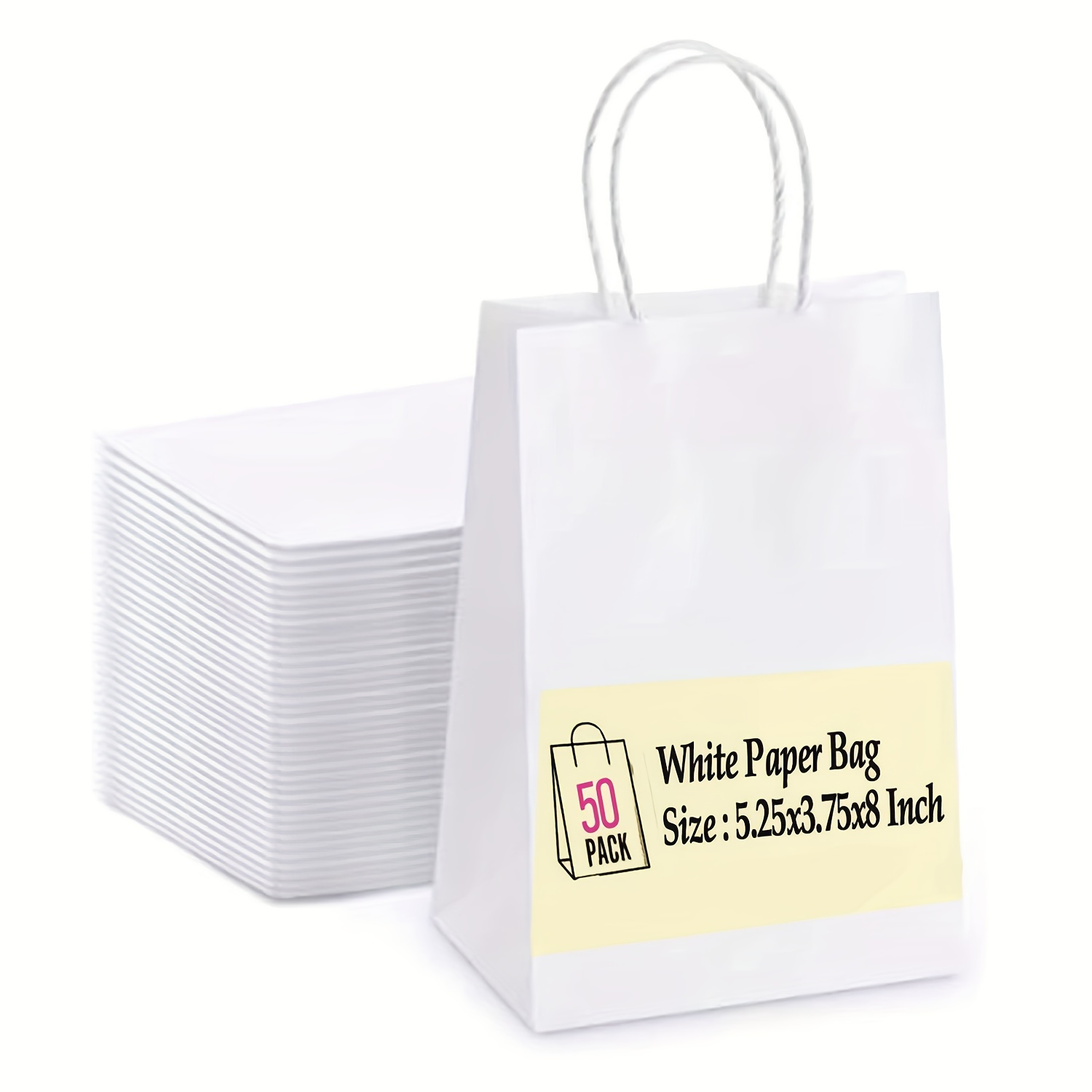 Bolsas de regalo blancas pequeñas, 40 unidades, 8 x 3.75 x 6 pulgadas,  bolsas de regalo de papel blanco con cinta, bolsas de regalo blancas a  granel