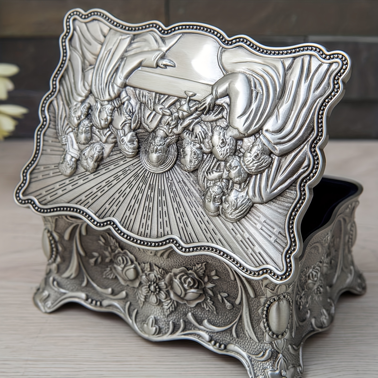 Antique pewter jewelry on sale box