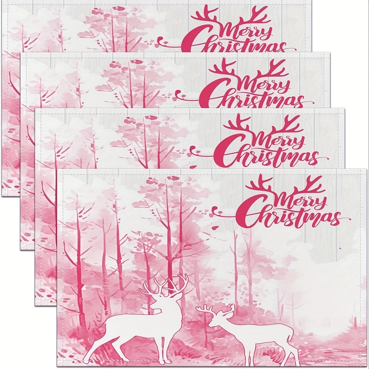 Christmas Placemats Linen Golden Deer Magical Forest - Temu