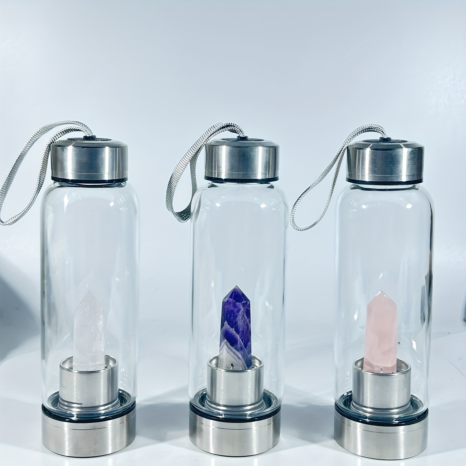 Crystal Glass Water Bottle Clear Water Bottle With Gemstone - Temu