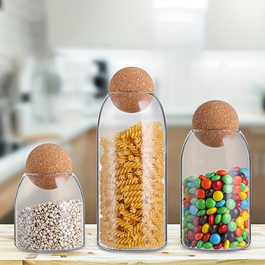 Set of 4 Cork Ball Lid Glass Jars, Tall Food Storage Containers