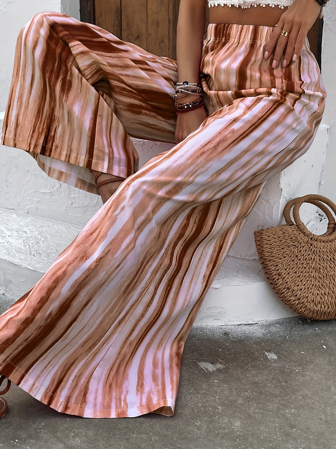 Striped Wide Leg Pants Casual Loose Pants for Spring & Summer Women