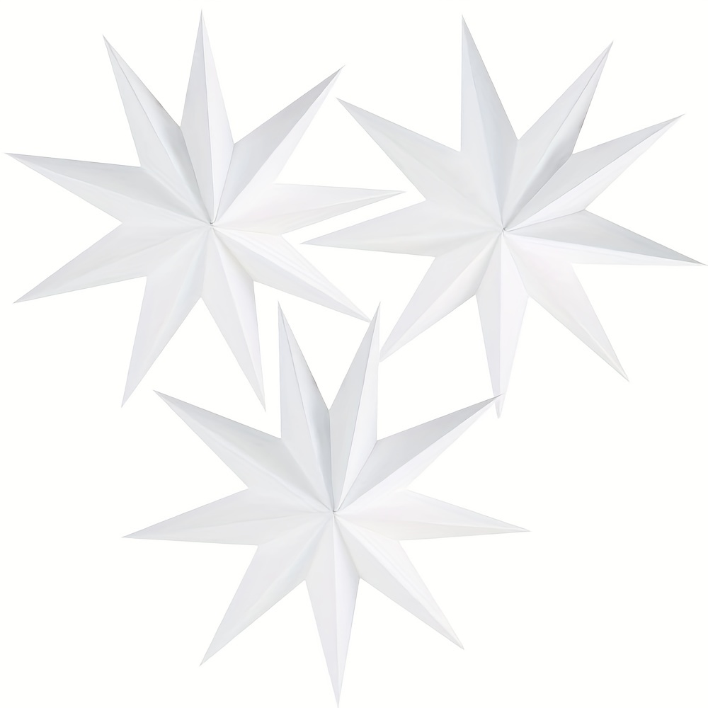 Cotiny 8 Pieces 3D Paper Stars Christmas White 9-Pointed Paper Star Hanging  Decorations for Weddings