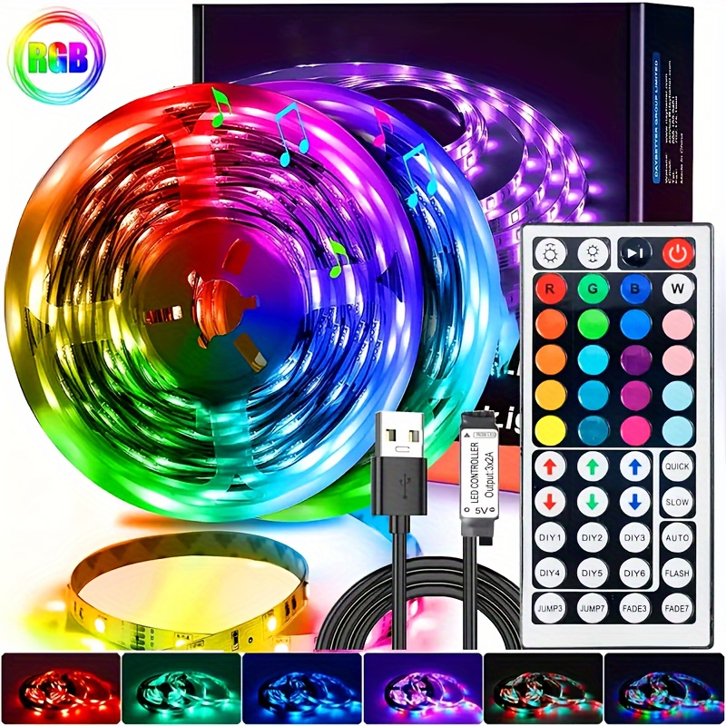 Ruban Led 15M, Bande Led 5050 RGB, Led Ruban Lumineuse Flexible Multicolore  avec Télécommande 44 Touches, Contrôleur de musique RVB