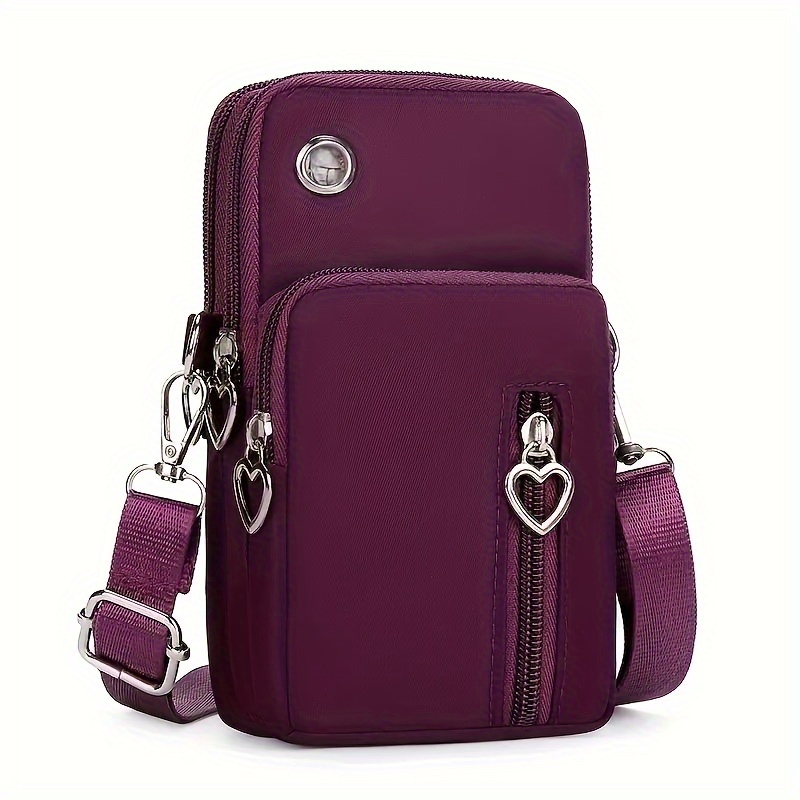 

Women's Crossbody Pouch, Adjustable Strap, Casual Runners' Arm Bag, Multi-pocket Phone Purse With Heart Charm Zipper