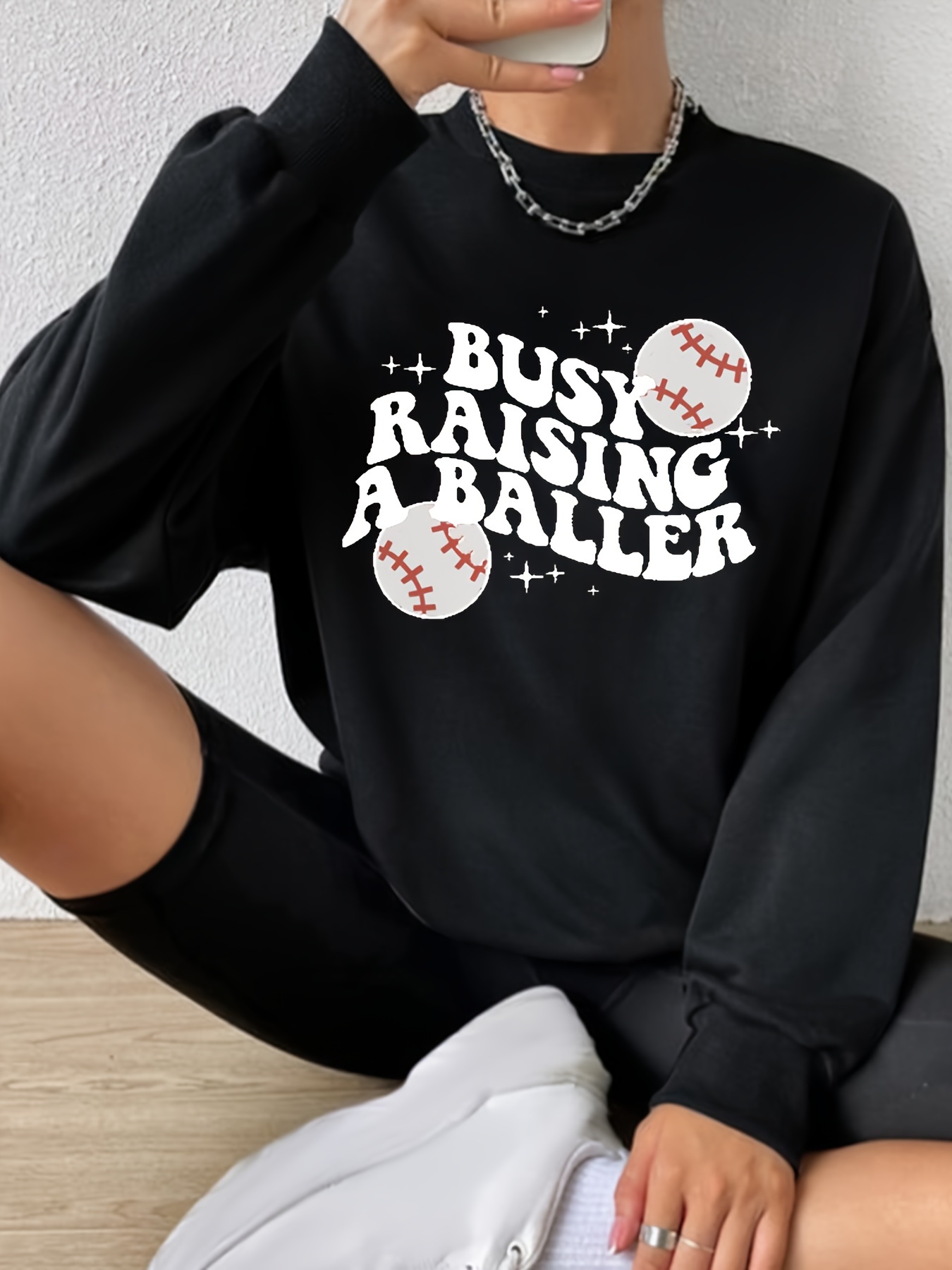 Hauts Pull Baseball Lettres Imprim es Sweat shirt Sport Temu