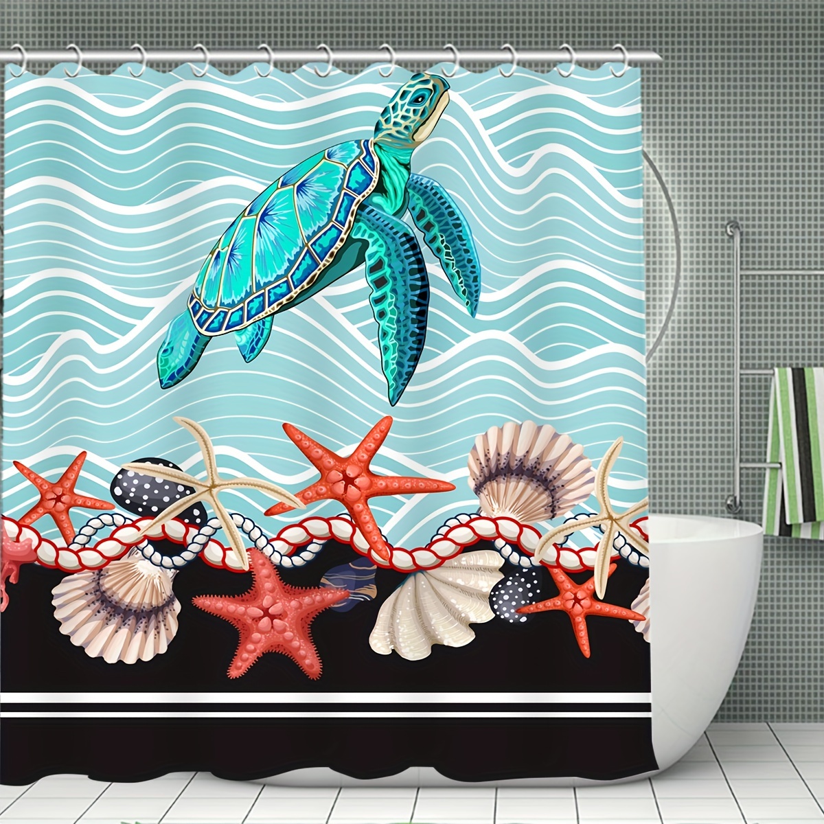 Turtle Starfish Coral Bathroom Set, Waterproof Mildew Resistant Shower  Curtain With 12 Plastic Hooks, Non-slip Bathroom Floor Mat, Toilet U-shaped  Mat, Toilet Lid Mat, Ocean Marine Bathroom Decorations, Bathroom  Accessories - Temu