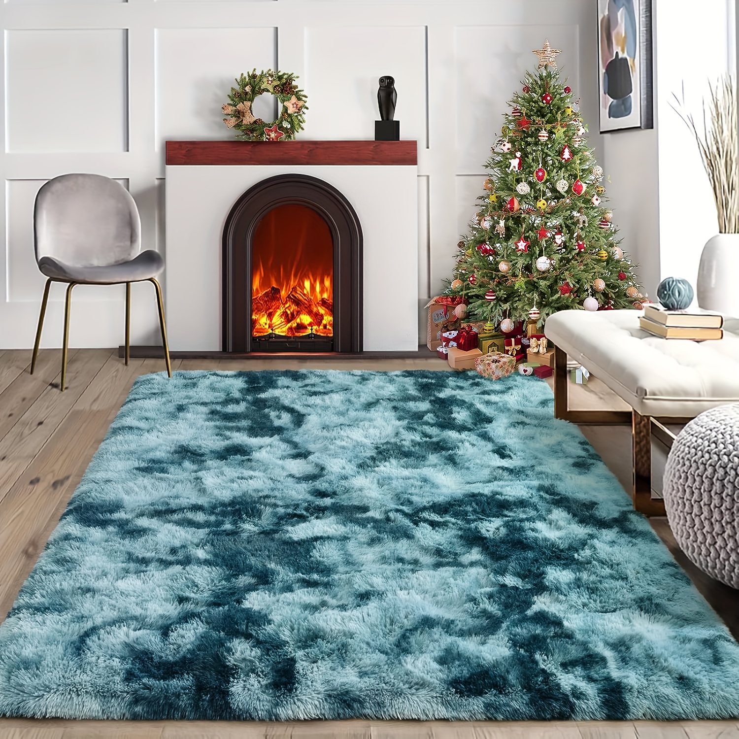 Kitchen Floor Mat, Bath Mat, Blue Christmas Decorations for Home Decor Rug,  Holiday Decor, Floor Mat Blue Rug Christmas Mat, Christmas Decor 
