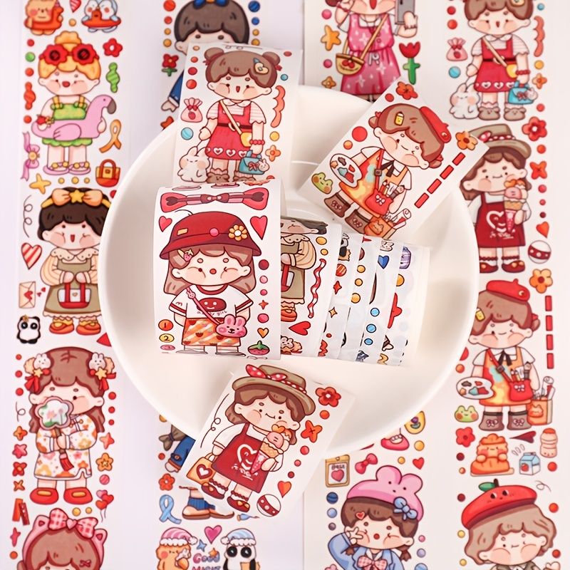 1 Roll 0 15 32 8ft Colourful Cute Cartoon Character Stickers Roll Diy  Sticker Spring Summer Outfit Sticker For Scrapbook Cut By Yourself |  High-quality & Affordable | Temu
