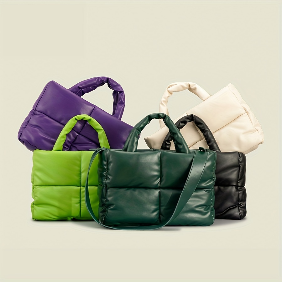  Bolso de mano acolchado de cuero para mujer, bolsos acolchados  de diseñador, bolsas de hombro de poliuretano suave, bolsa de invierno de  algodón para el invierno, grande 2023, Verde (Lush Green) 