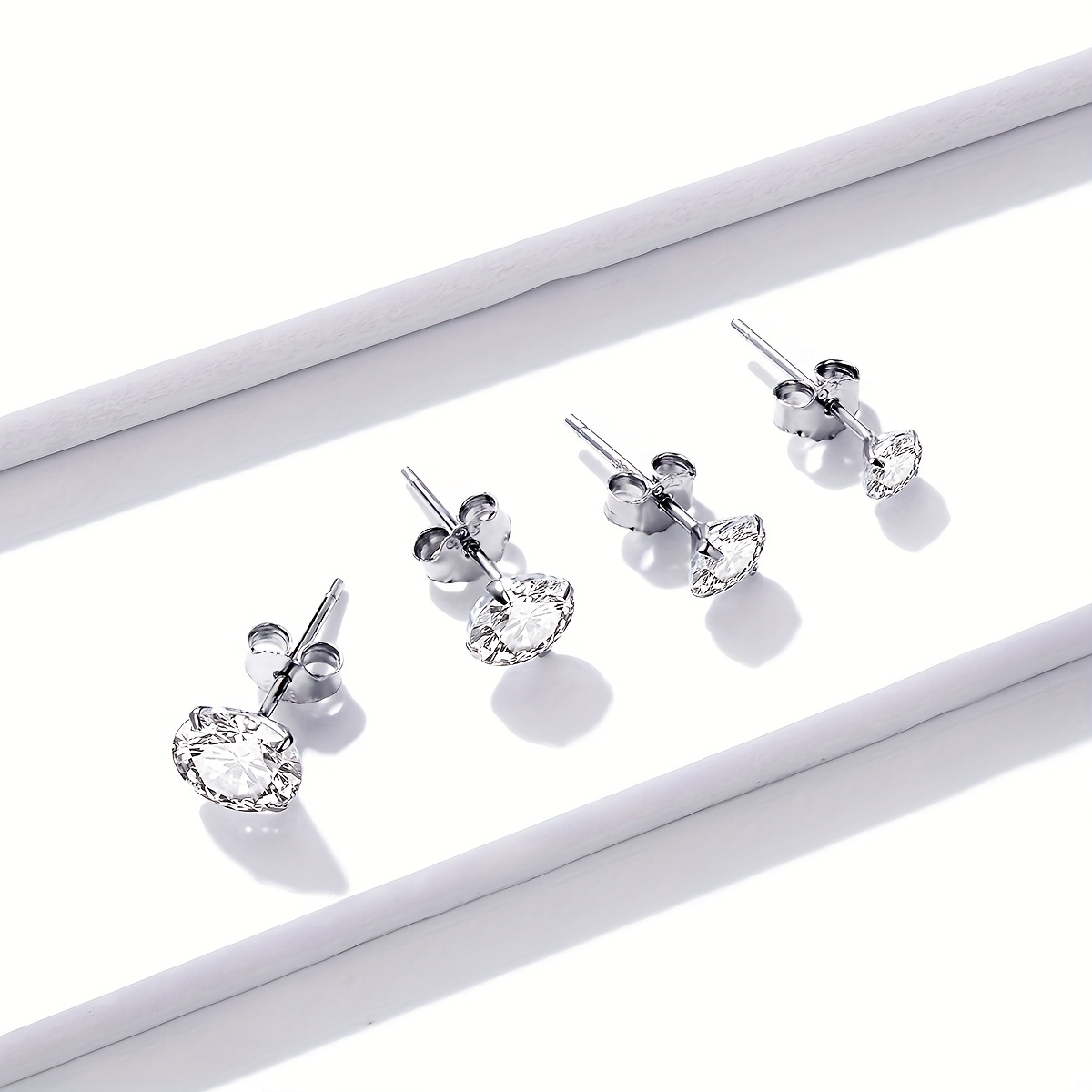 Stud Earrings 925 Platinum Plated Round Cubic Zirconia