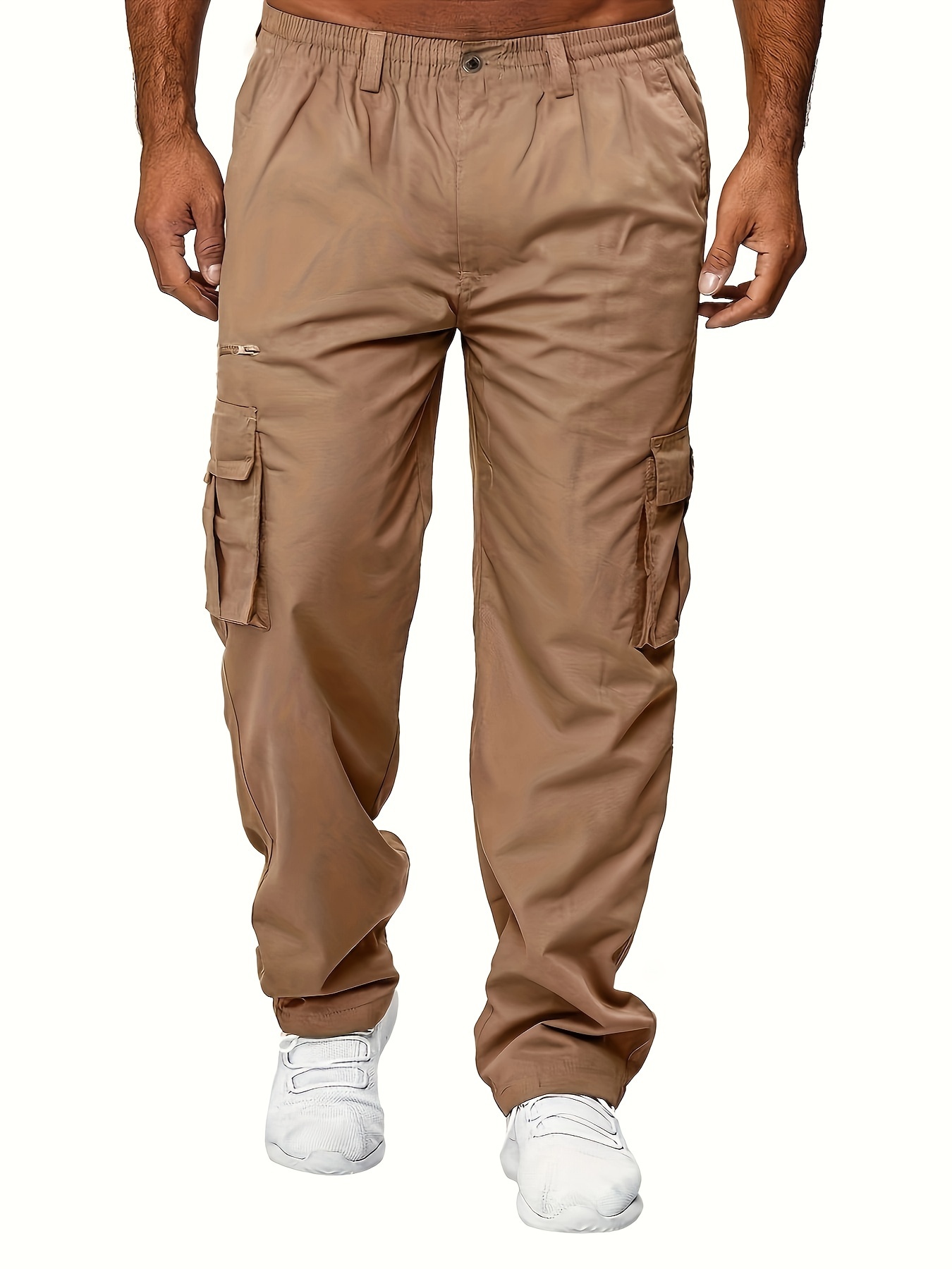 Plus Size Pants for Women Women's Cargo Pants Trousers Work Wear Solid  Combat With 6 Pocket Full Pants Clearance Khaki L