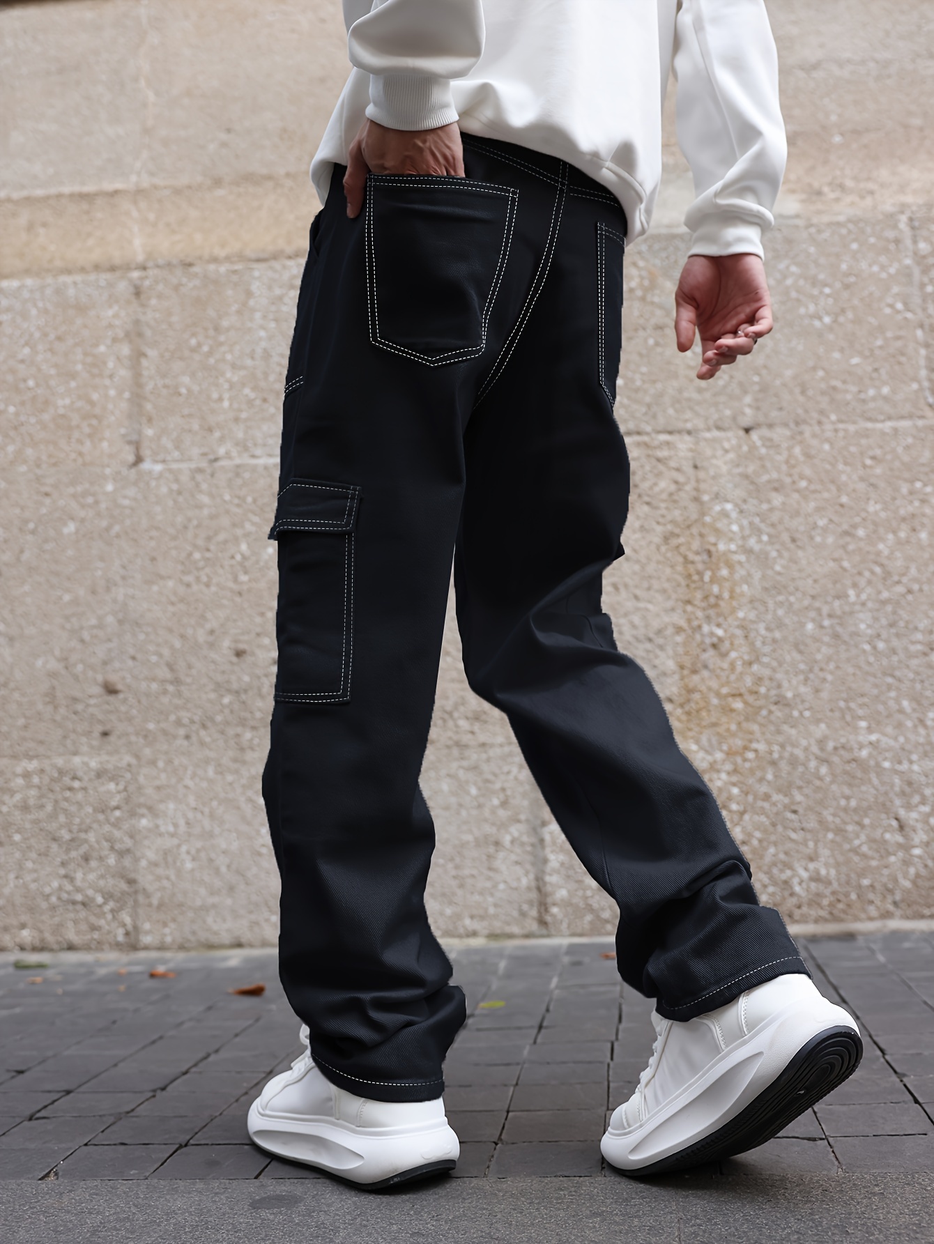 Men's Jeans Men Contrast Stitching Cargo Jeans Jeans for Men (Color :  White, Size : Large) : : Clothing, Shoes & Accessories