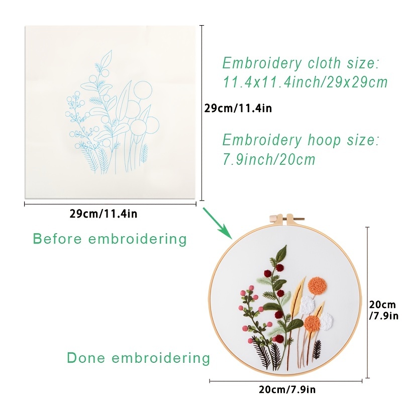 Highkick Embroidery Starter Kits for Adults Beginners with Stamped Pattern,  Embroidery Floss + Needles + Hoop, Cactus Series, 3 Pack
