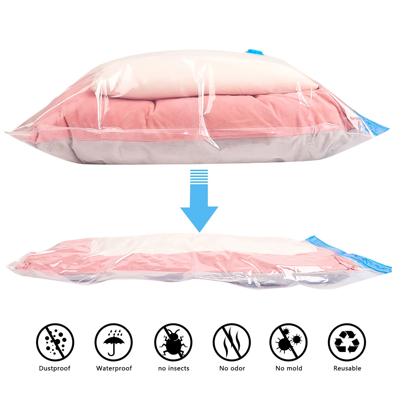 Rubrum Rosa Vacuum Storage Bags, Space Saver Compression Bags with Travel Hand Pump Travel Vacuum Storage Bags for Clothes Comforters Blankets Pillows with Jumbo