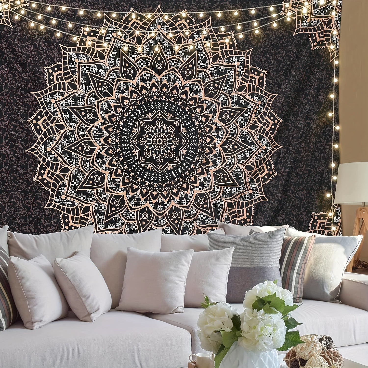 Black Mandala Tapestry Wall Hanging psychedelic Aesthetic - Temu