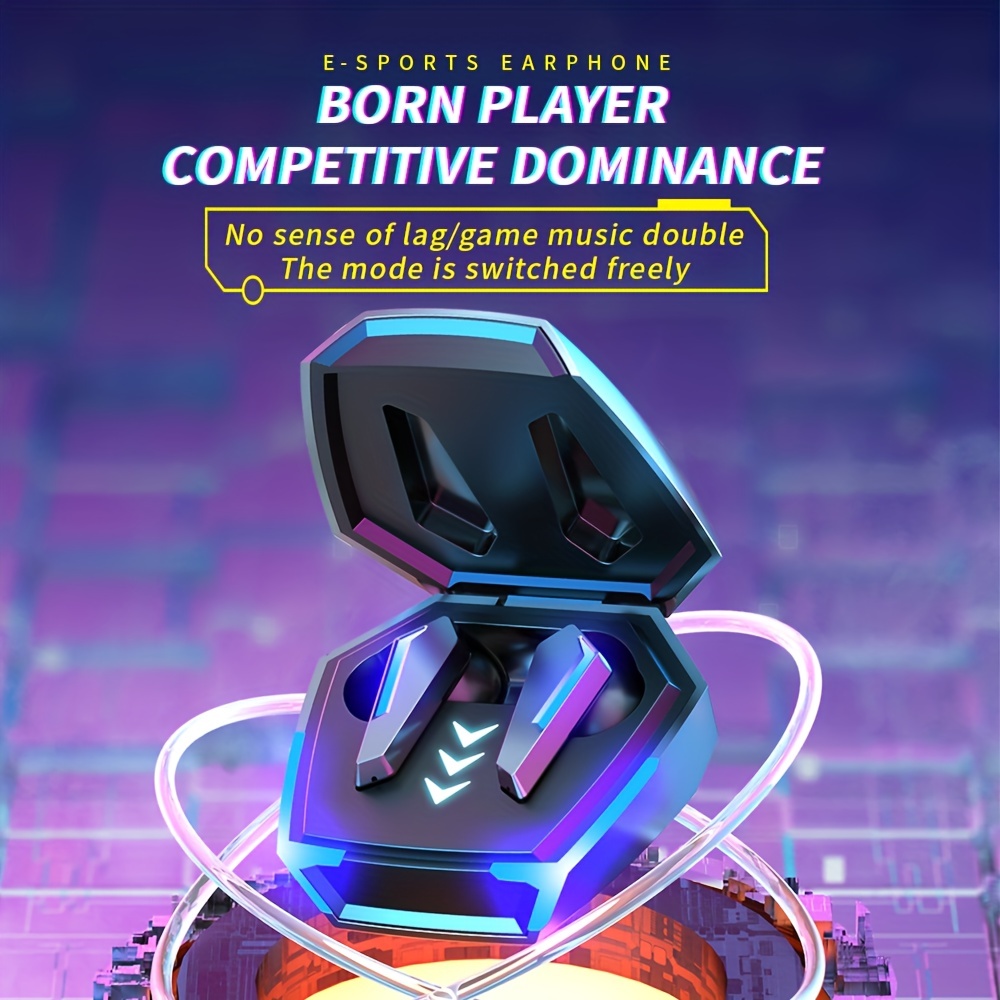 Écouteurs sans fil de jeu URIZONS TWS, écouteurs de jeu à faible latence de 65 ms avec étui de chargement, casques d'appairage automatique 5.0 avec lumière LED, micro de jeu intégré_voghion.com