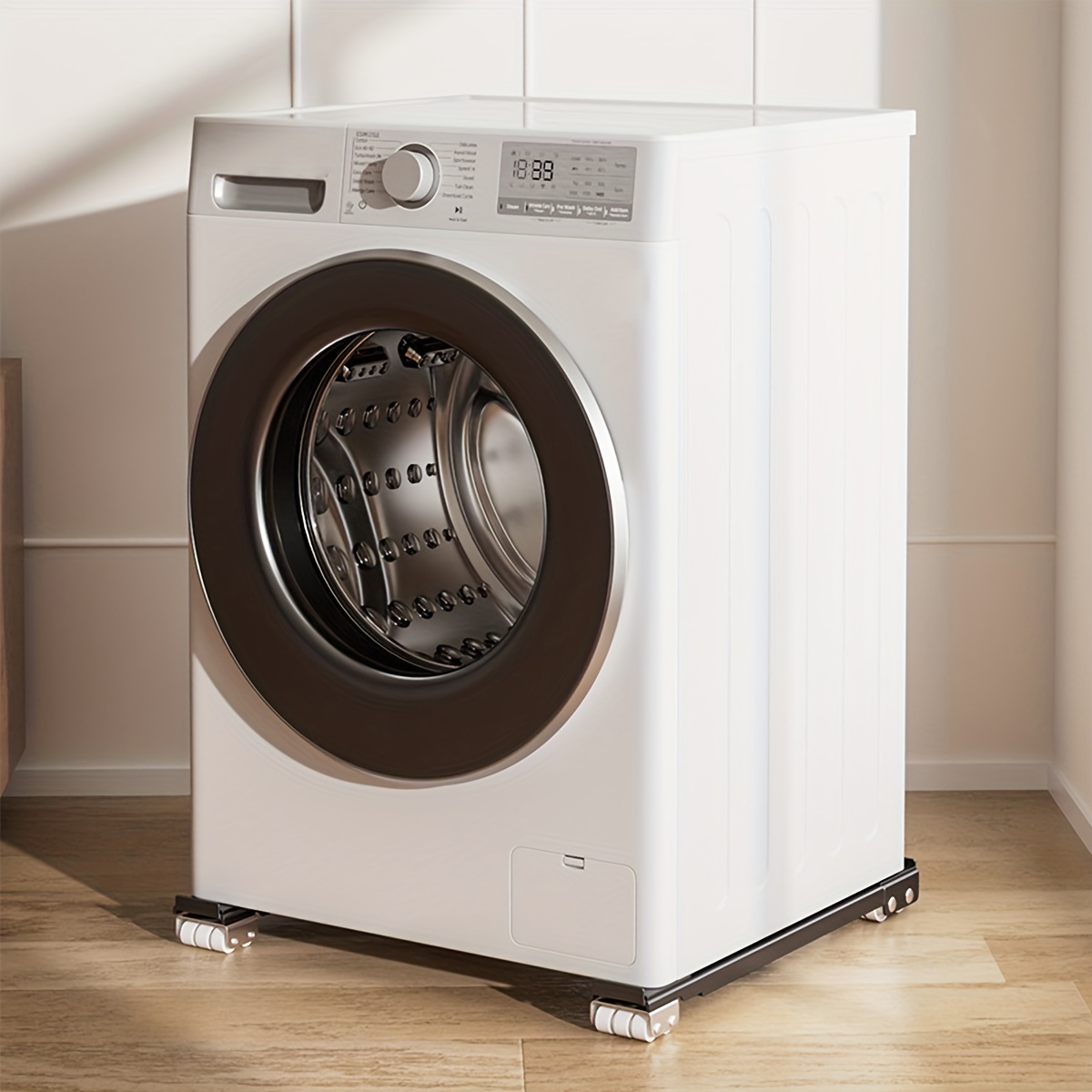 Soporte de lavadora ajustable, soporte de refrigerador móvil para lavadora,  soporte antideslizante para base de lavadora, placa de metal de 24 ruedas