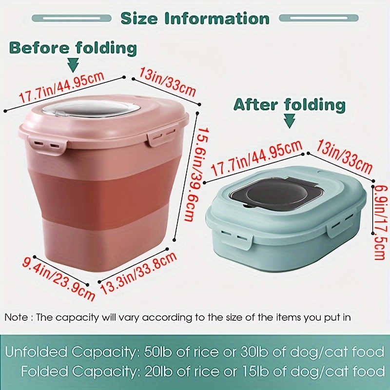 DDMOMMY Contenedor de almacenamiento de alimentos para perros de 20 a 23  libras, contenedor plegable de comida para perros con ruedas y cuchara