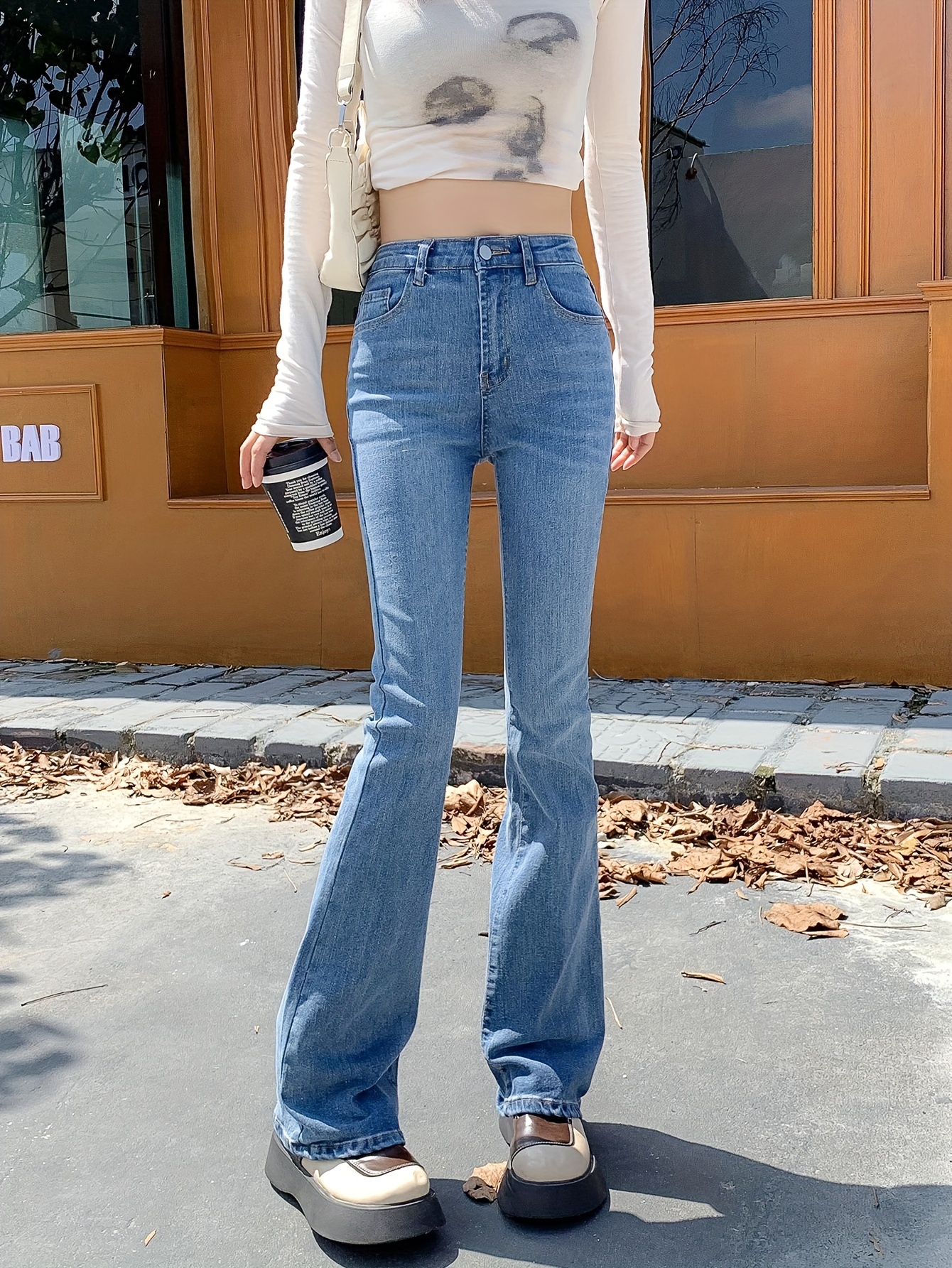 Retro Style Washed Bootcut Jeans Flap Pockets Low Waist Y2k - Temu