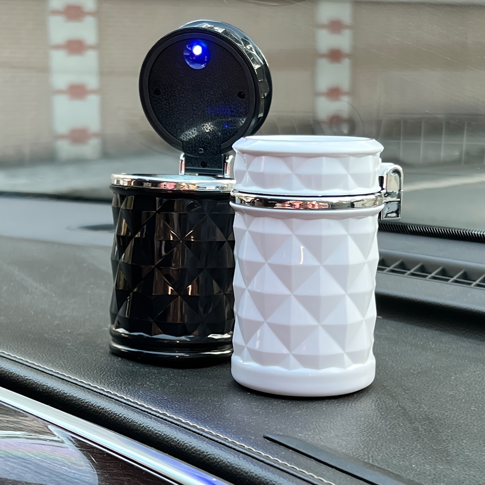 Auto Car Ashtray Portable with Blue LED Light Ashtray Smokeless Smoking  Stand Cylinder Cup Holder (Silver-Black)