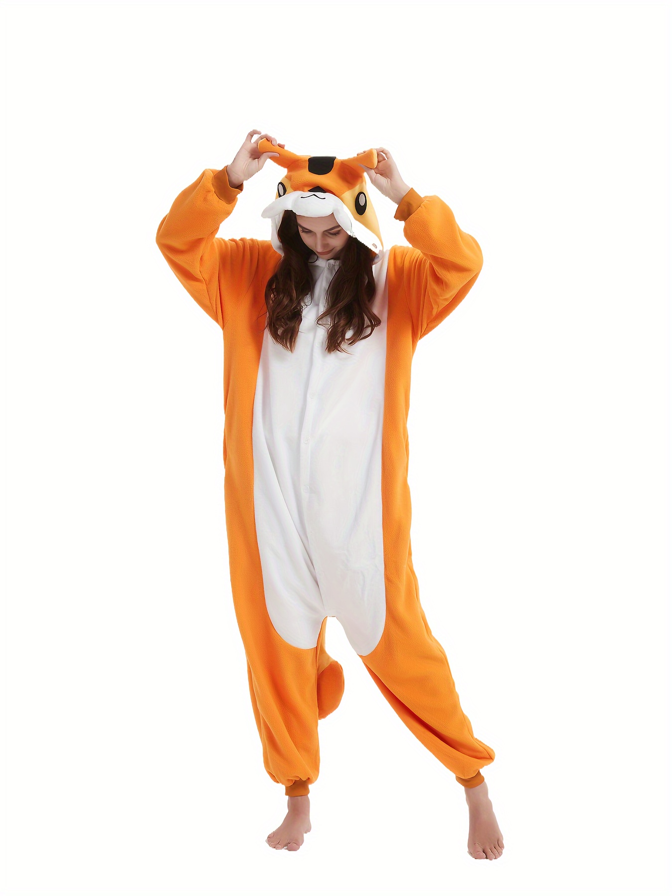 adult fleece onesie costume long sleeve hooded animal Temu Saudi - Main Image