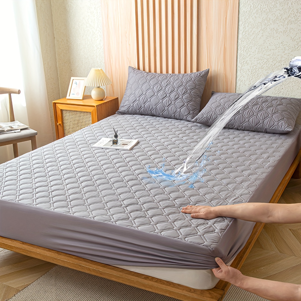  OTBK Funda de colchón acolchada impermeable para cama  individual, ajustable y lavable, con bolsillo profundo, protector de colchón  individual (color: rosa cerezo, tamaño: 150 x 200 +11.8 in) : Hogar y Cocina