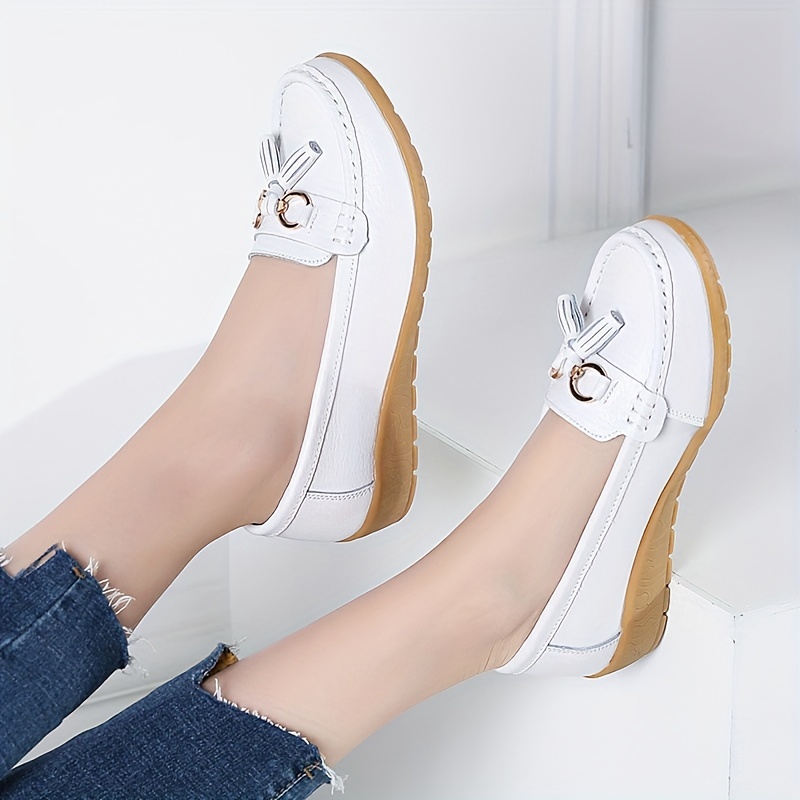 casual flat loafers women s solid color tassel buckled decor