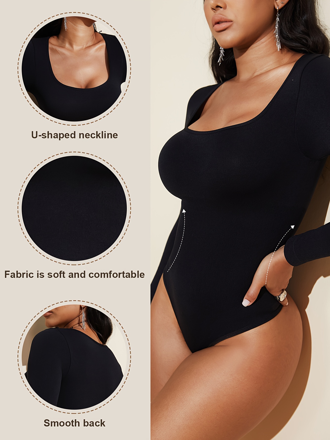 Shaping Bodysuit, Long Sleeve Square Neck Tummy Control Butt Lifting  Shaper, Women's Underwear & Shapewear