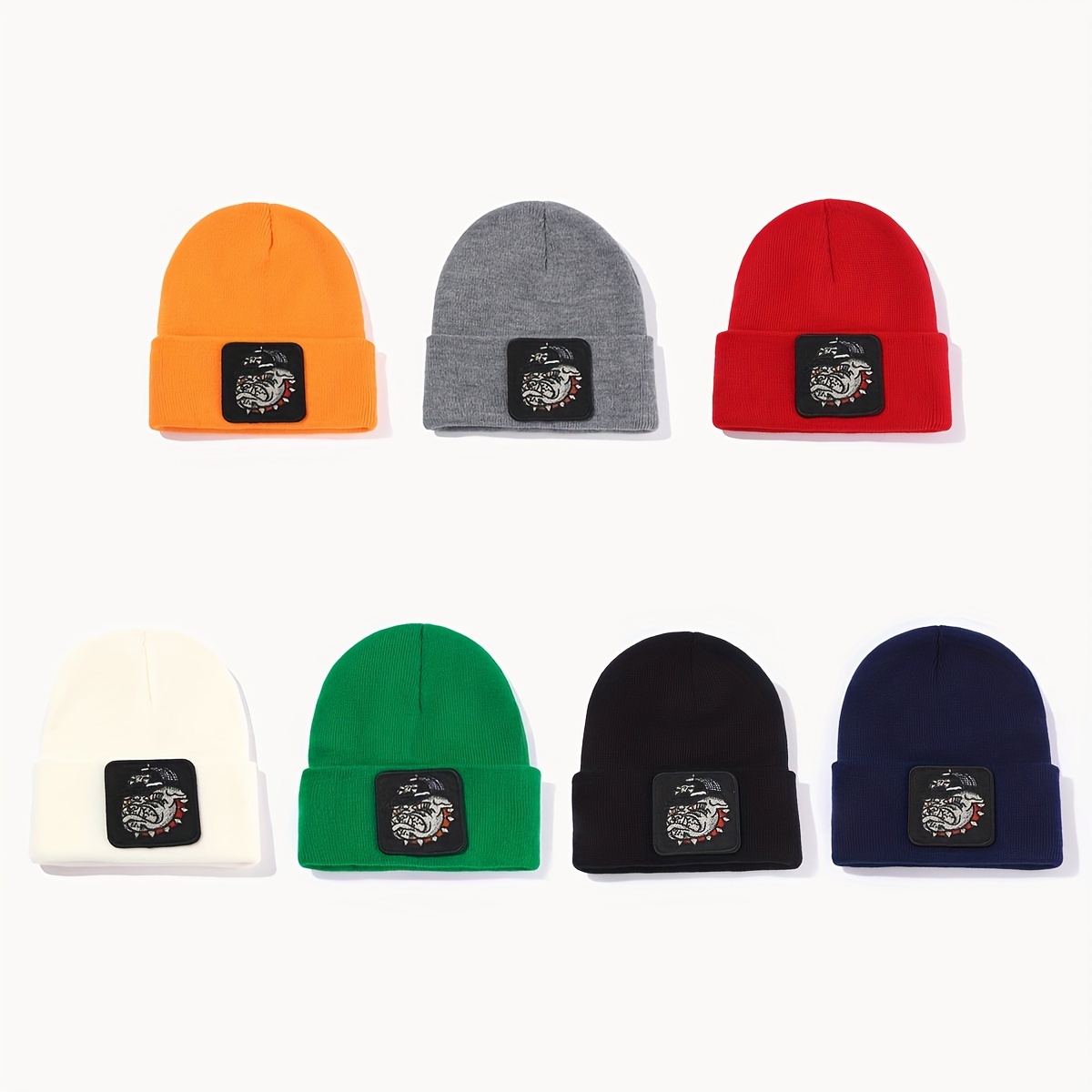Rogue Dog Embroidery Graphic Beanie Solid Color Hip Hop Knit Hats