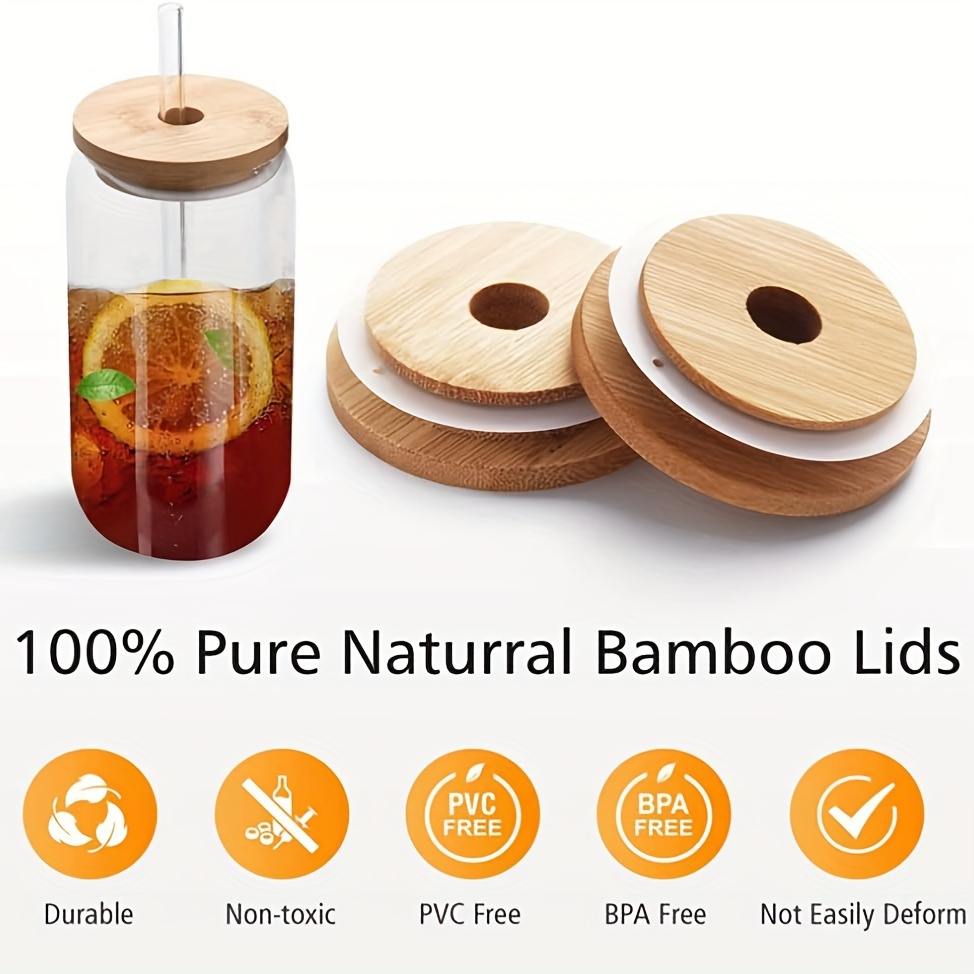 DOITOOL 8Pcs Bamboo Jar Lids with Straw Hole, Reusable Bamboo Lids for Beer  Can Glass, 70mm Bamboo Mason Jar Lids with Straw Hole for Wide Mouth Mason