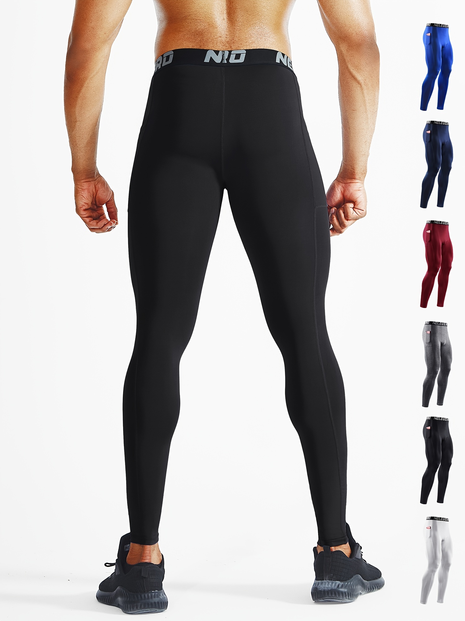 Plus Size Men's Elastic Tights With Pockets, Quick-drying And