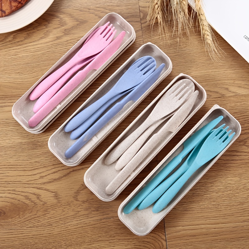 Wheat Straw Spoon Fork Knife Set Portable Travel Camping Tableware