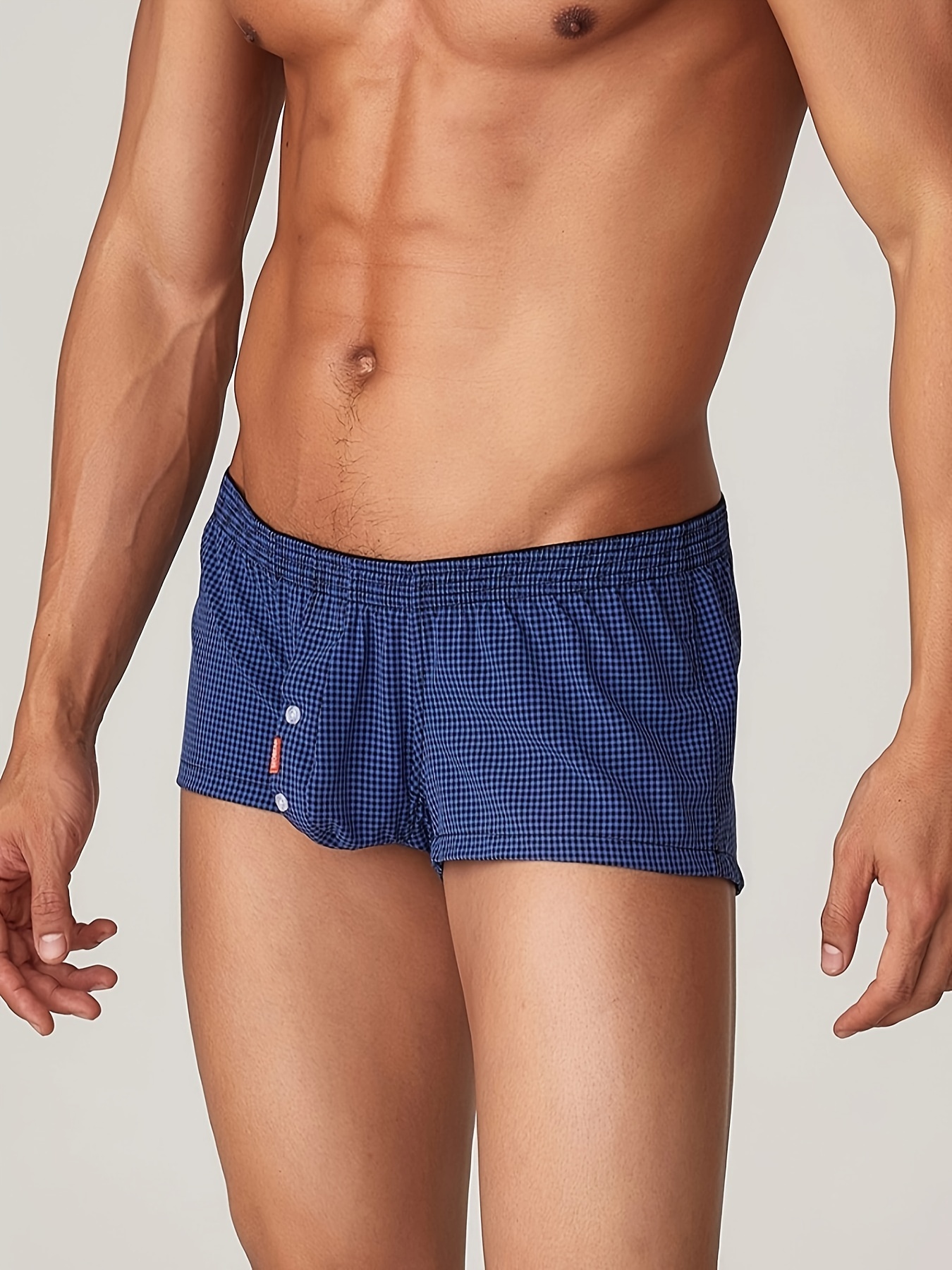 Men's Low Rise Tracksuit Home Plaid Cotton Pants Casual Shorts Boxer  Underwear