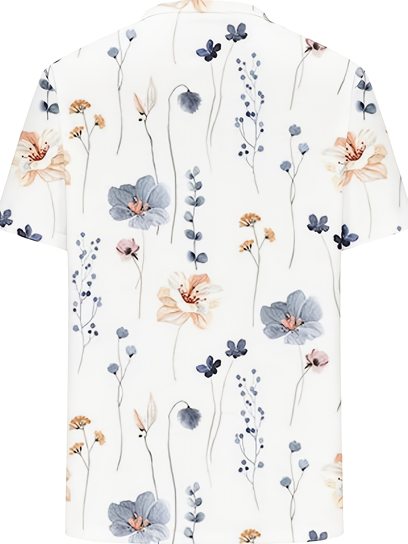 Blue Wild Floral Printed Contrast Striped Patchwork V Neck Short Sleeve Blouse