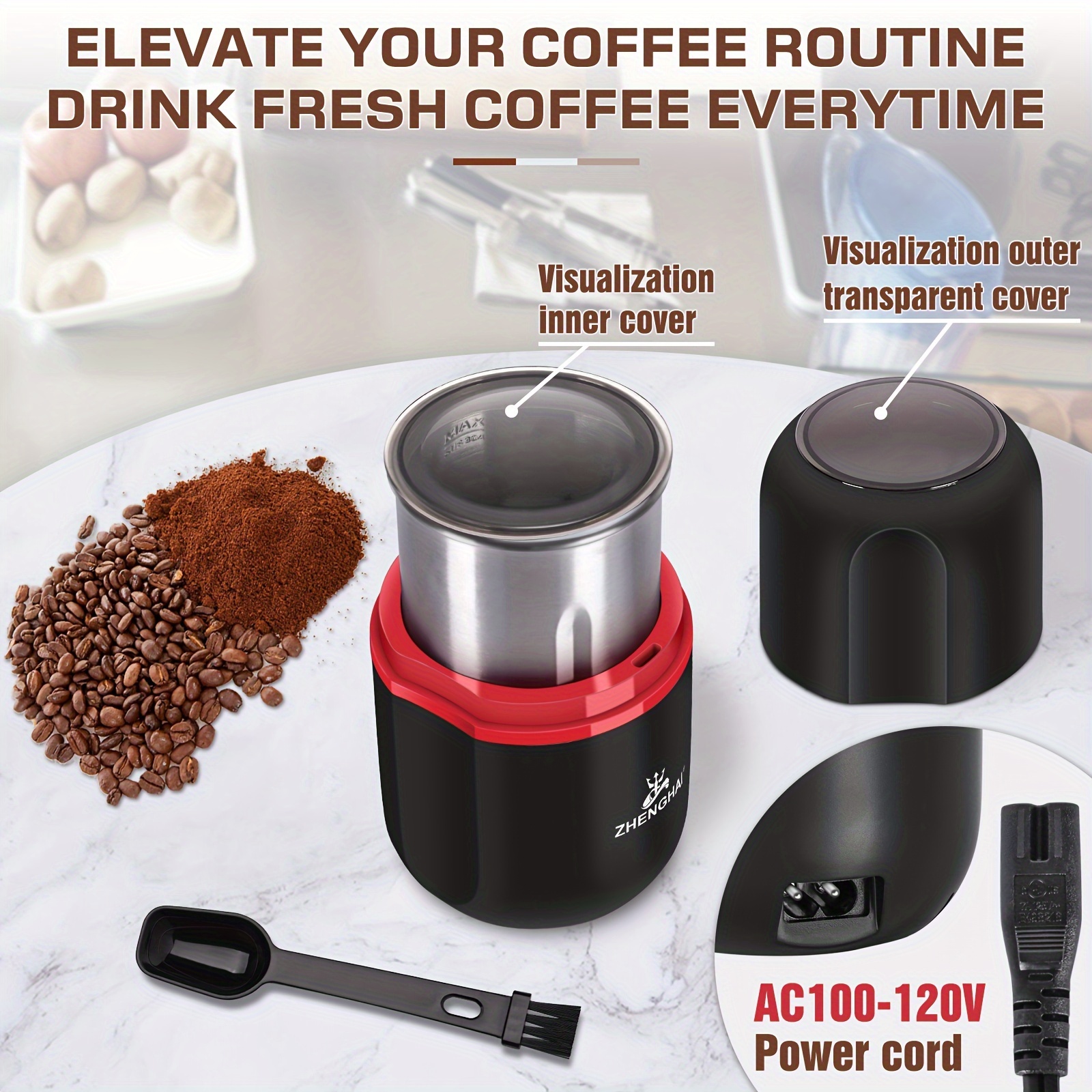 Large Capacity Electric Spice & Herb Grinder - Fast Grinding For Coffee  Bean, Nuts, Dry Spices, Herbs & Flower Buds - Includes Cleaning Brush - Temu